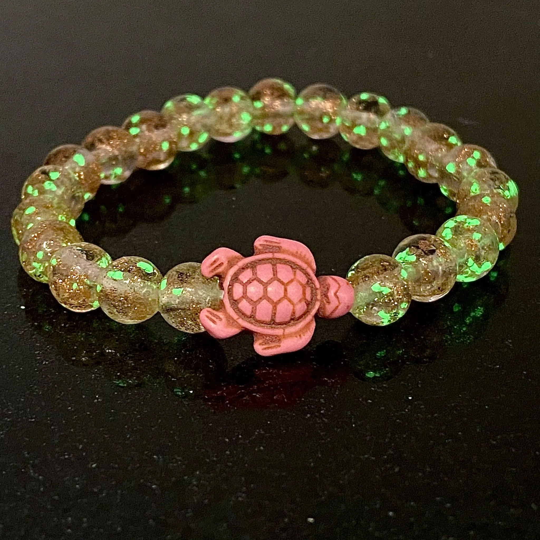 Glowing Glass Bead Sea Turtle Bracelet