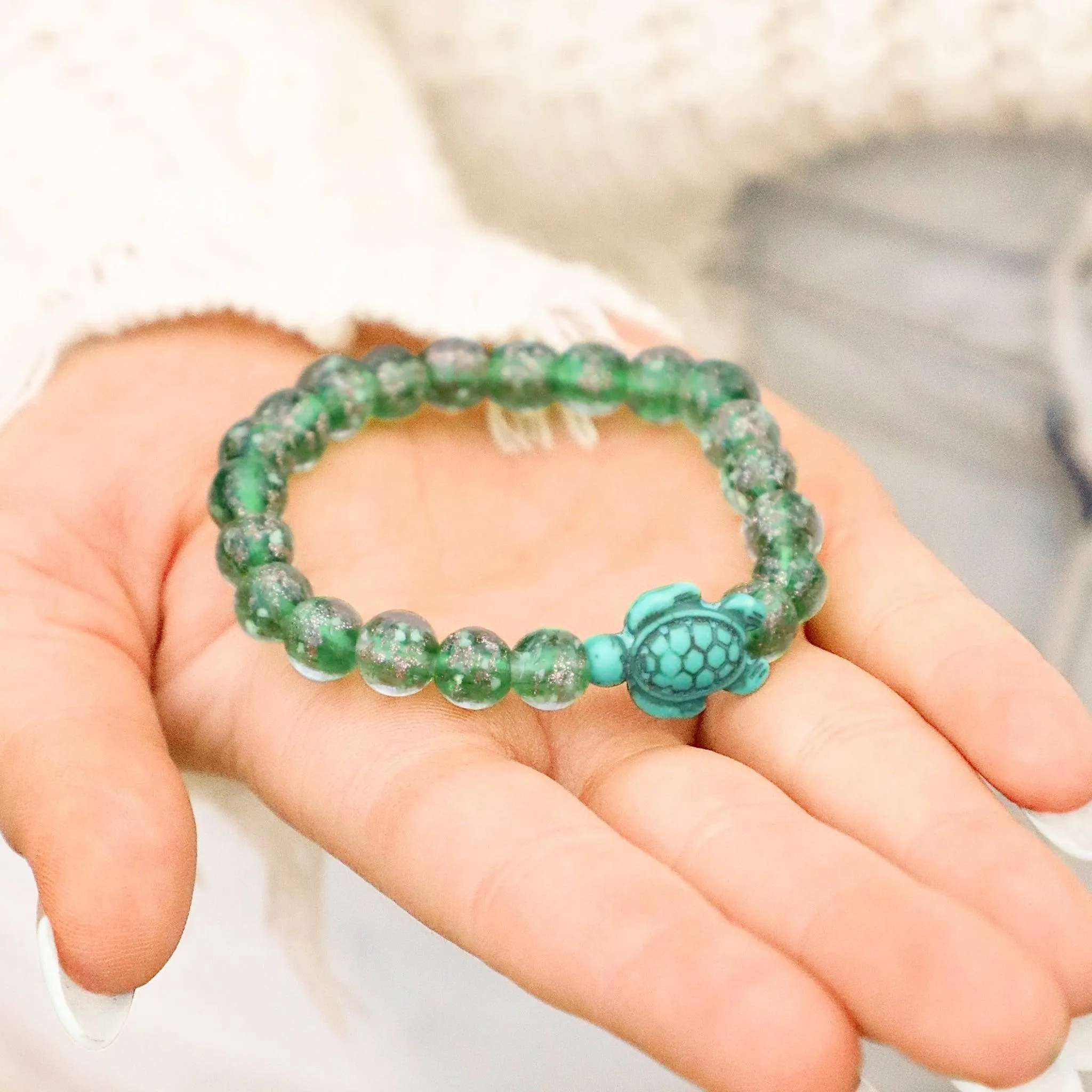 Glowing Glass Bead Sea Turtle Bracelet