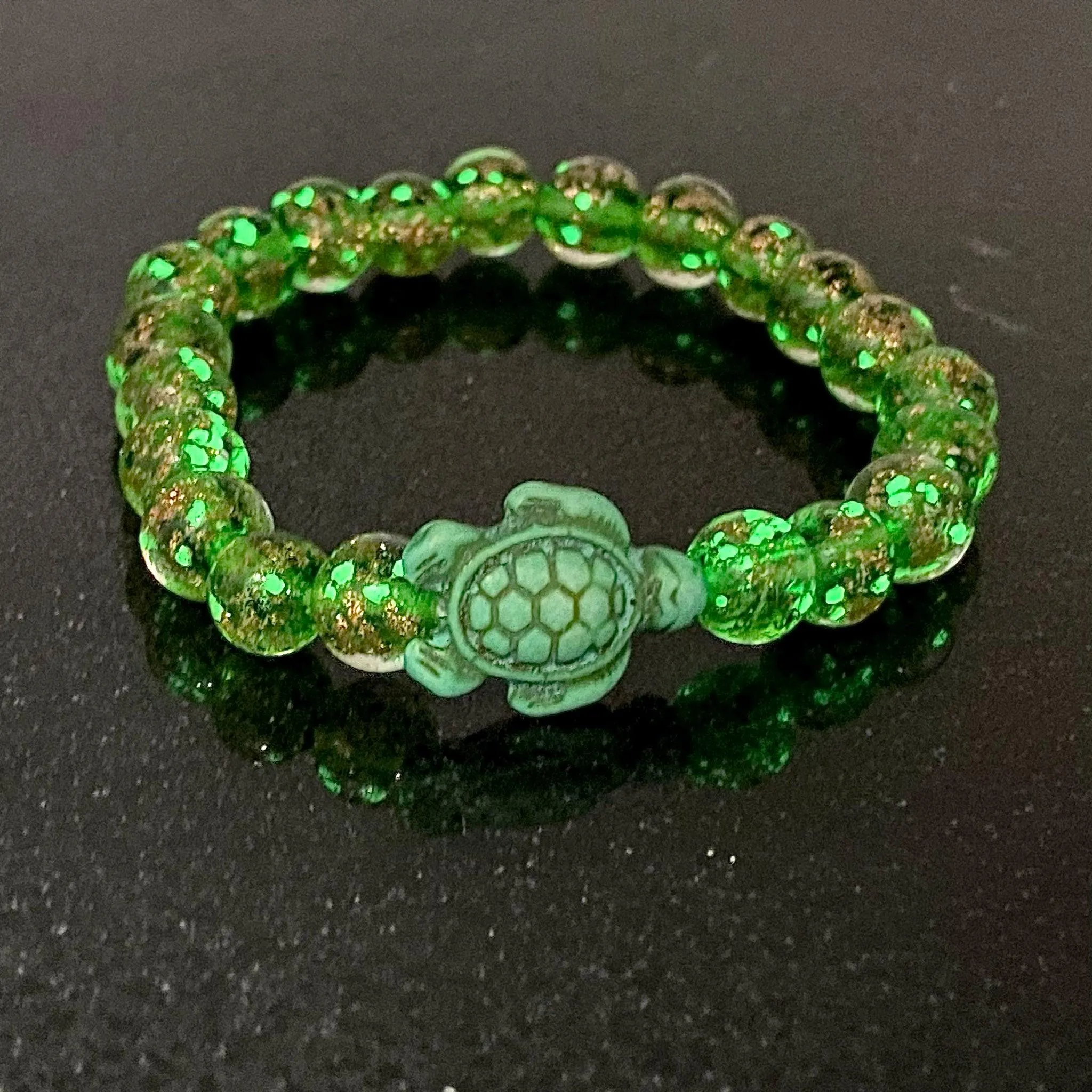 Glowing Glass Bead Sea Turtle Bracelet