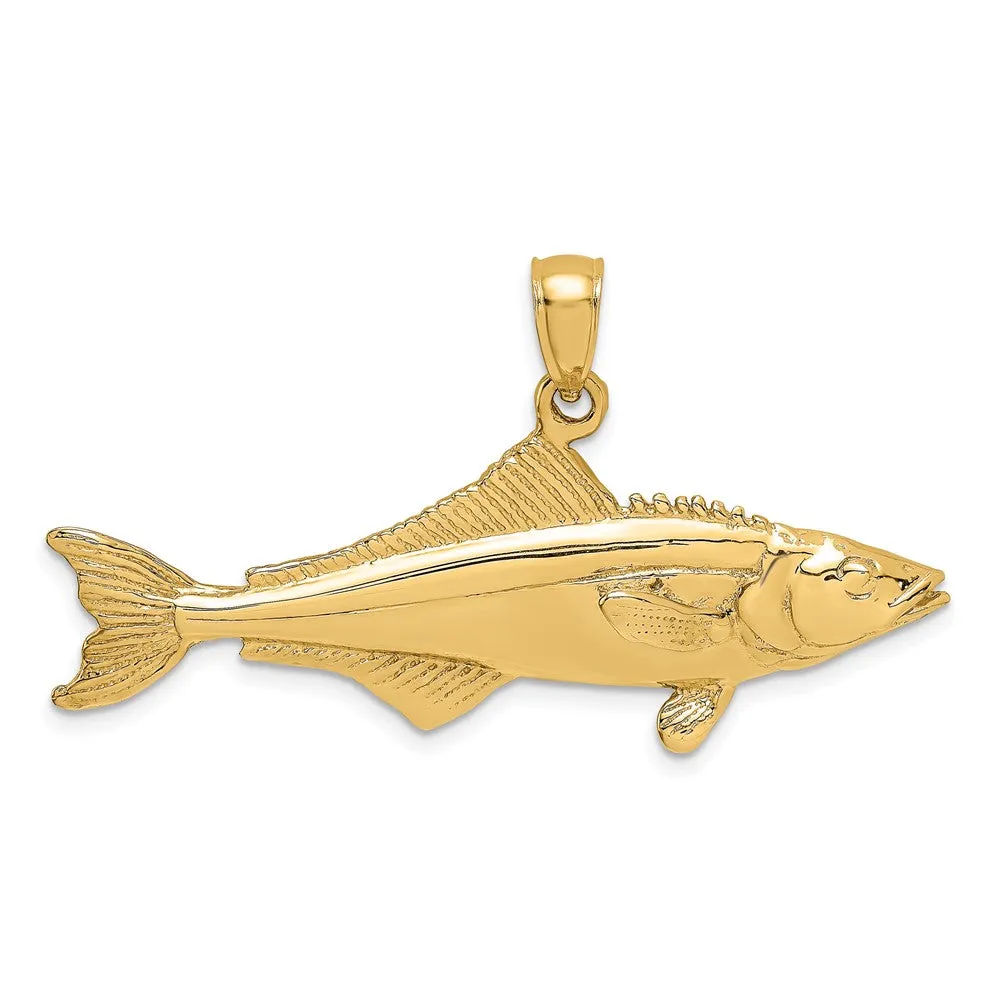 Gold 3D Polished Cobia Fish Pendant