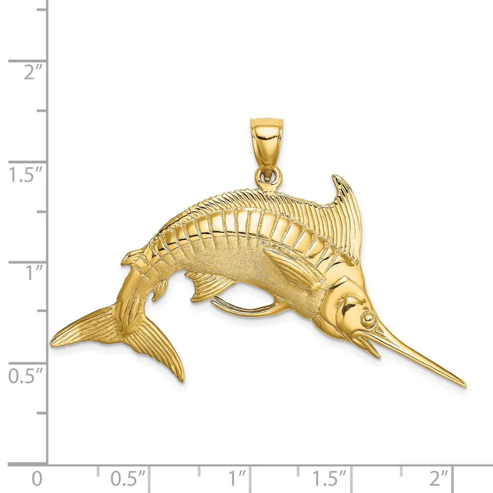 Gold 3D Polished/Satin Blue Marlin Pendant