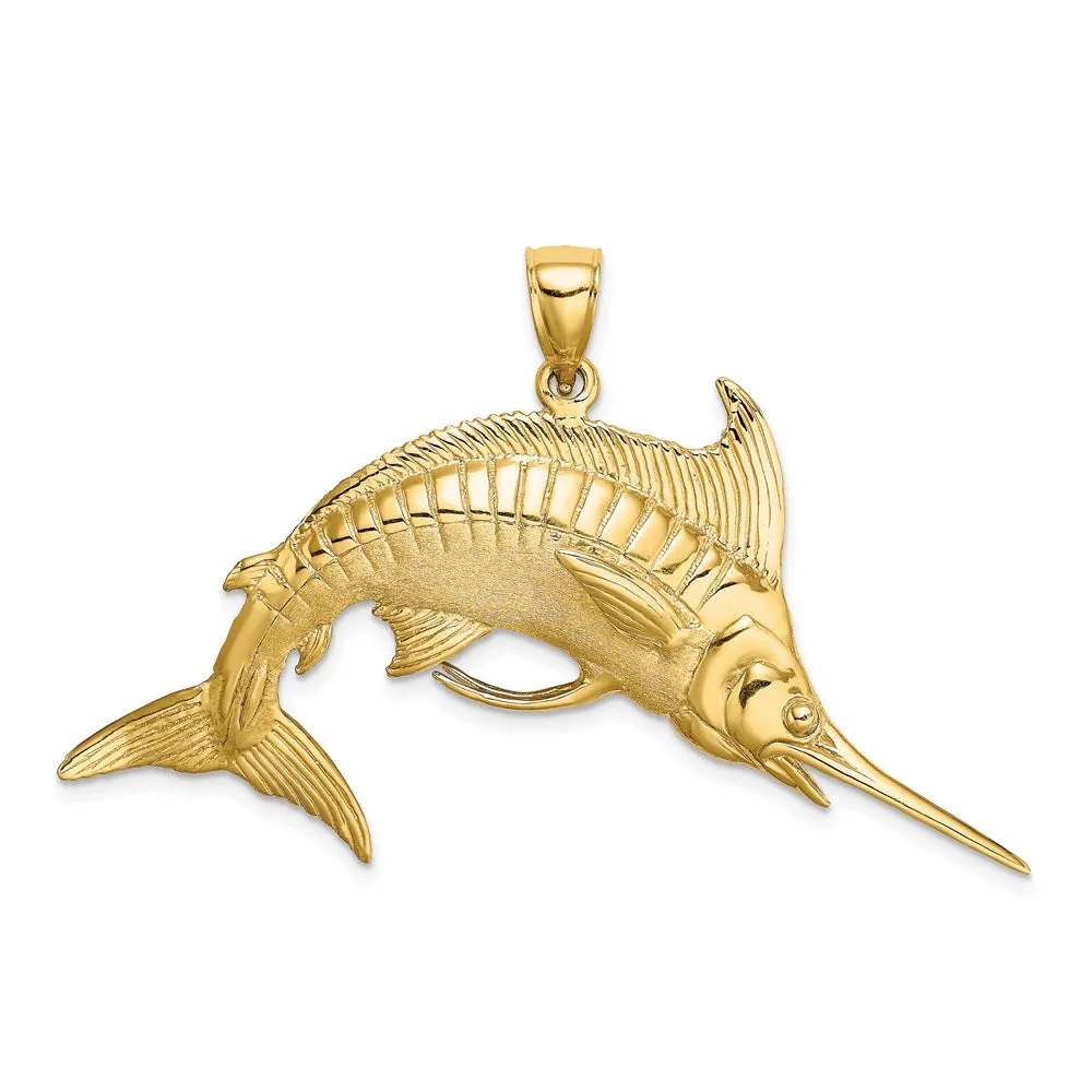 Gold 3D Polished/Satin Blue Marlin Pendant