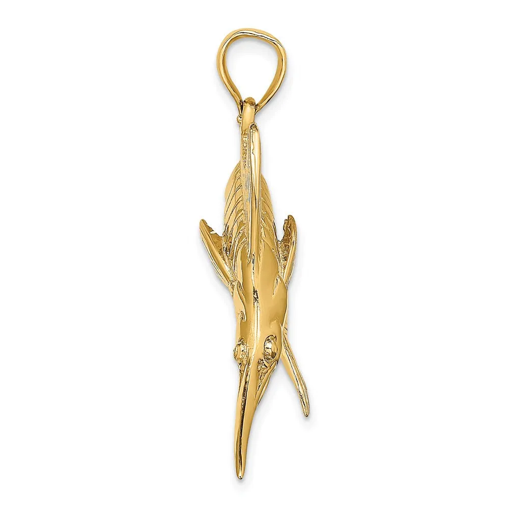 Gold 3D Polished/Satin Blue Marlin Pendant