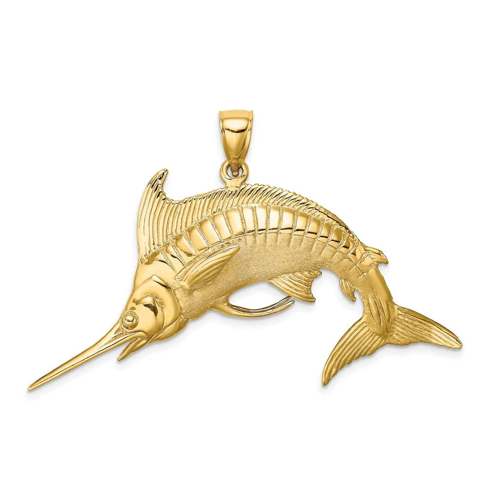 Gold 3D Polished/Satin Blue Marlin Pendant