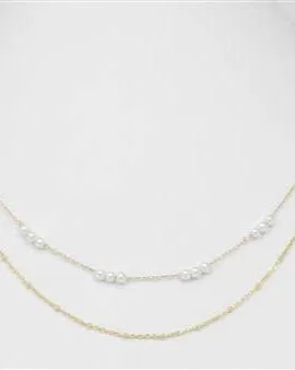 Gold Chain with Dainty Pearls Layered 16"-18" Necklace