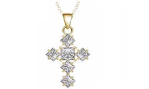 Gold Charms CZ Crystal Cross Pendant Necklace
