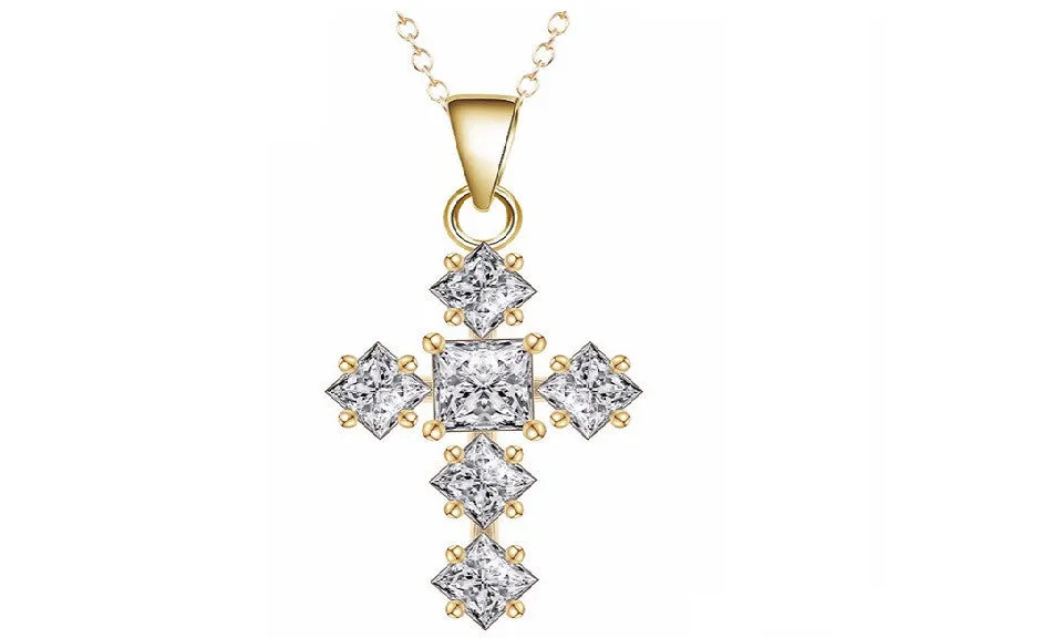 Gold Charms CZ Crystal Cross Pendant Necklace