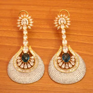 GOLD DIAMOND LOOK BLUE SAPPRIE DANGLERS