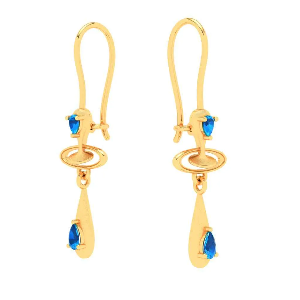 Gold Earrings With Solid Design & Blue Gems From Amazea Collection