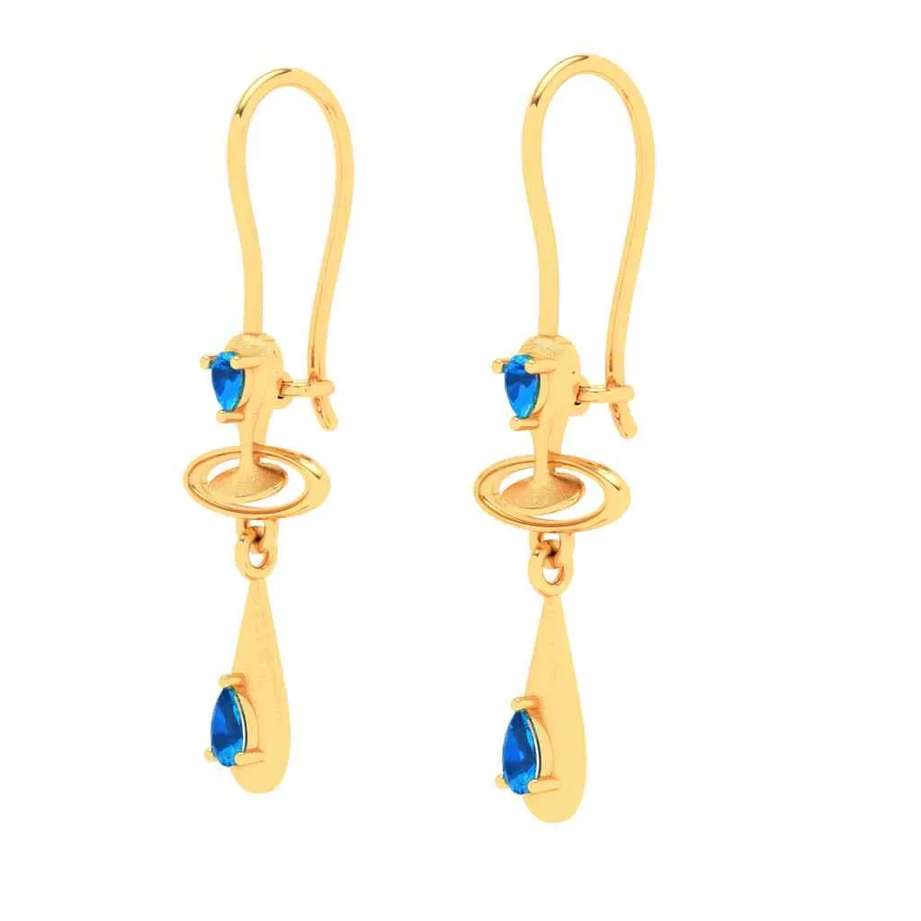 Gold Earrings With Solid Design & Blue Gems From Amazea Collection