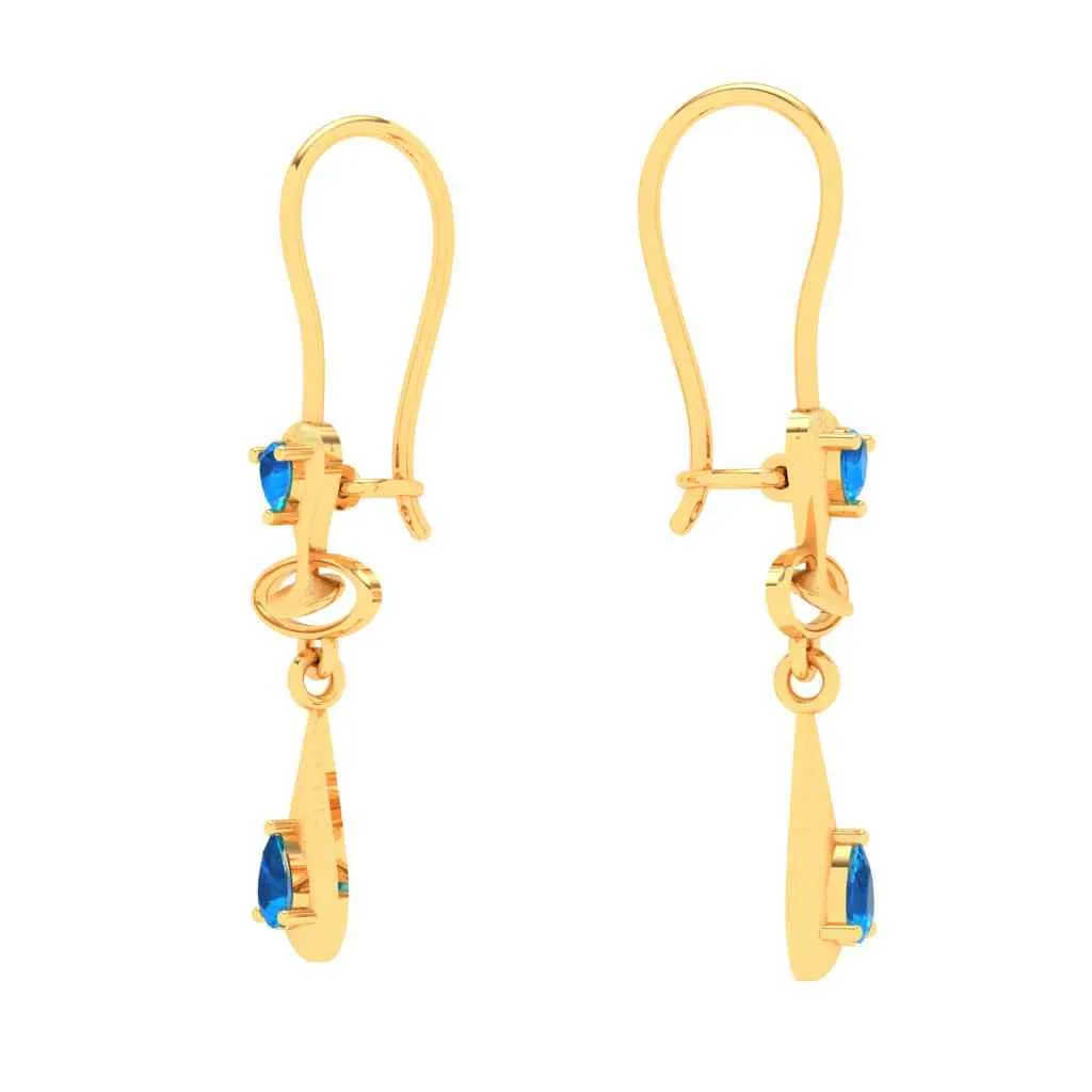 Gold Earrings With Solid Design & Blue Gems From Amazea Collection