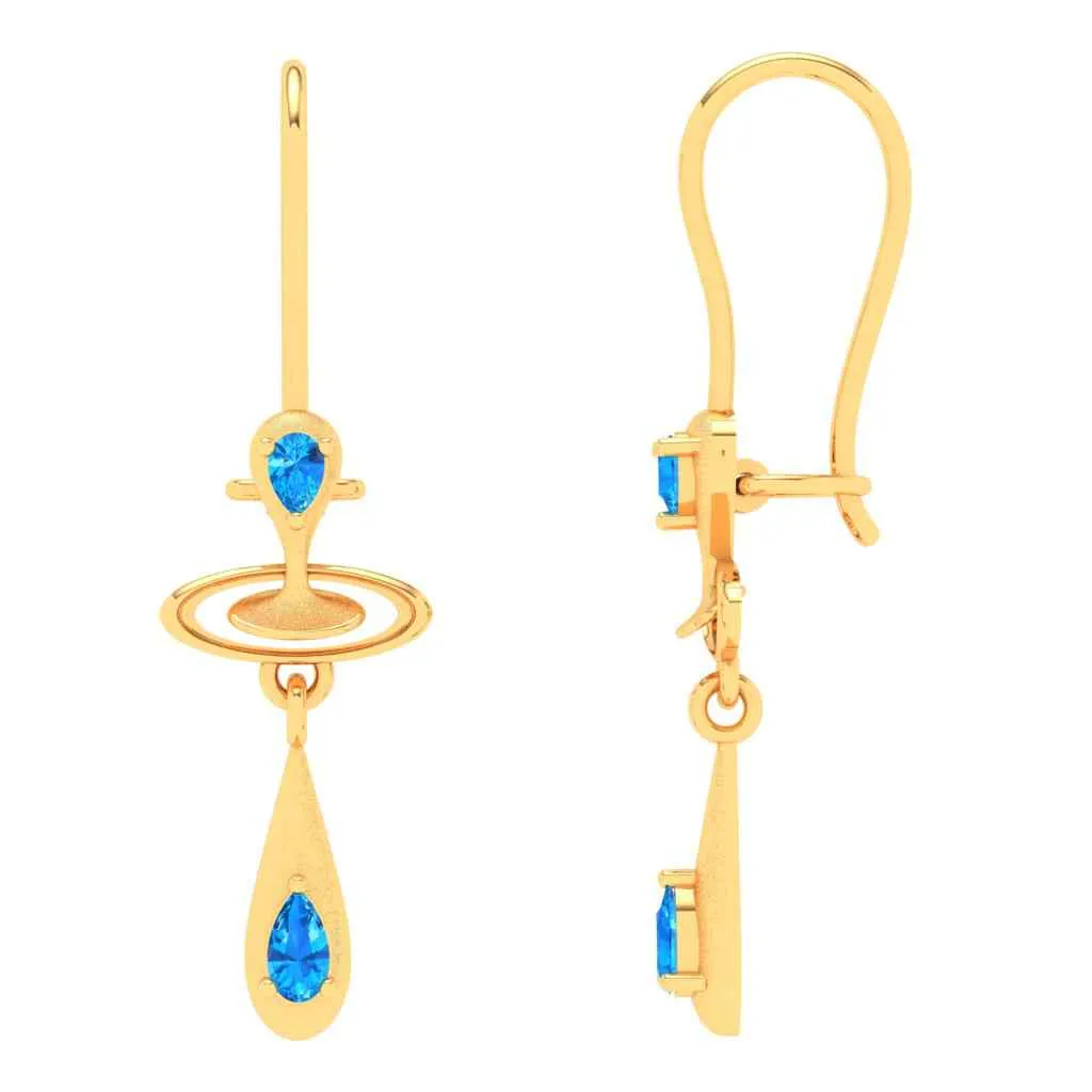 Gold Earrings With Solid Design & Blue Gems From Amazea Collection