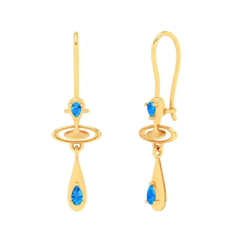 Gold Earrings With Solid Design & Blue Gems From Amazea Collection