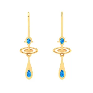 Gold Earrings With Solid Design & Blue Gems From Amazea Collection