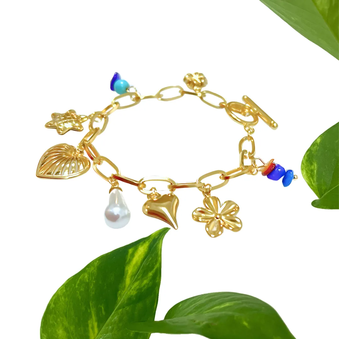 Gold Floral Heart Charm Bracelet | Nature-Inspired Jewelry | Innerplane