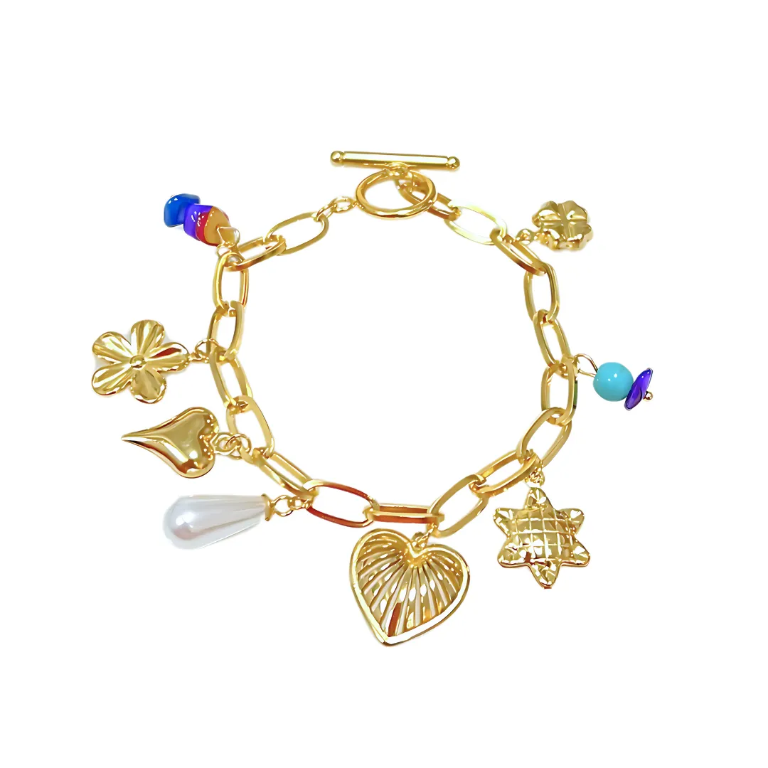 Gold Floral Heart Charm Bracelet | Nature-Inspired Jewelry | Innerplane