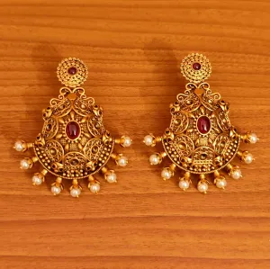 GOLD LOOK RUBY & PEARL MATT LOOK EARRINGS