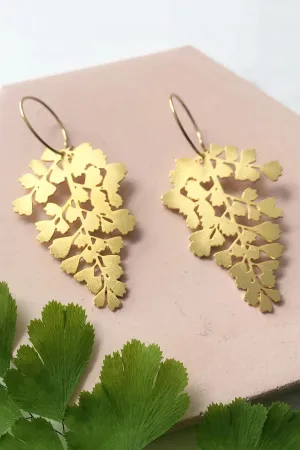 Gold Maidenhair Fern Hoop Earrings