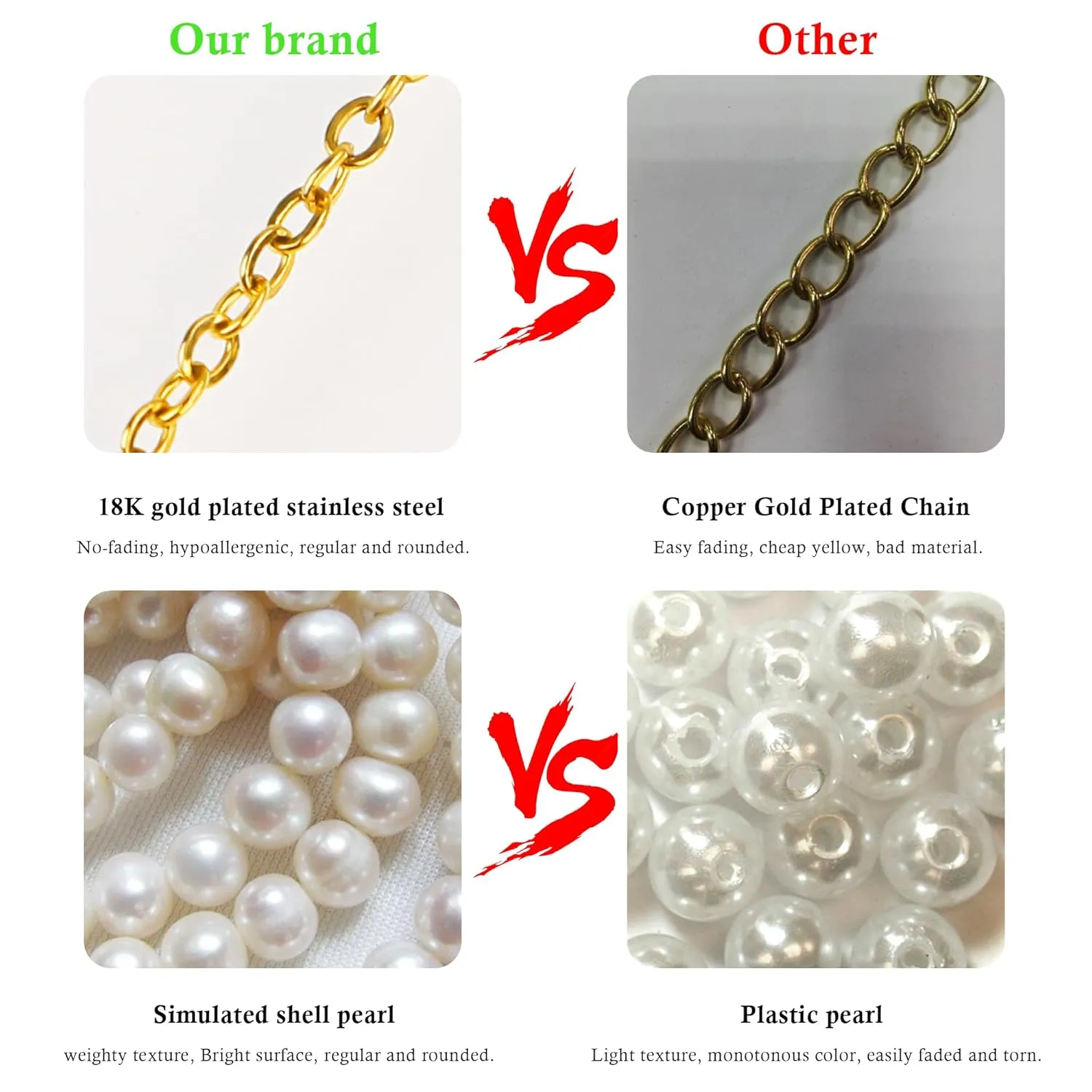 Gold Pearl Necklace, 6 MM Pearl Choker Necklace 15'' Pearl Necklaces for Women Dainty Choker Pearl Strands Jewelry Wedding Bride Bridesmaid Gifts Wedding Birthday Summer Beach Accessories