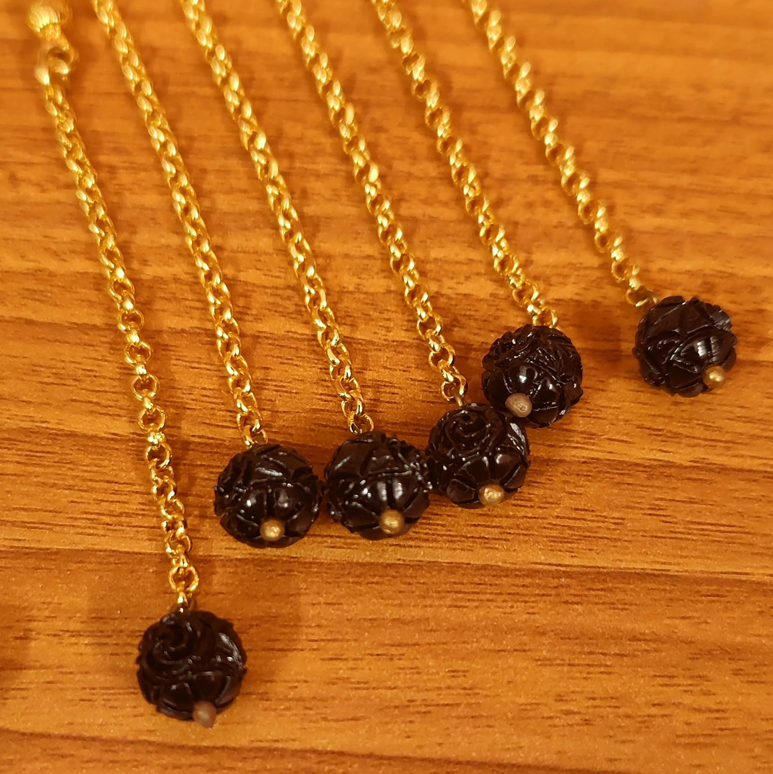 GOLD PLATED BLACK ONYX CZRVED BEADS EARCUFFS