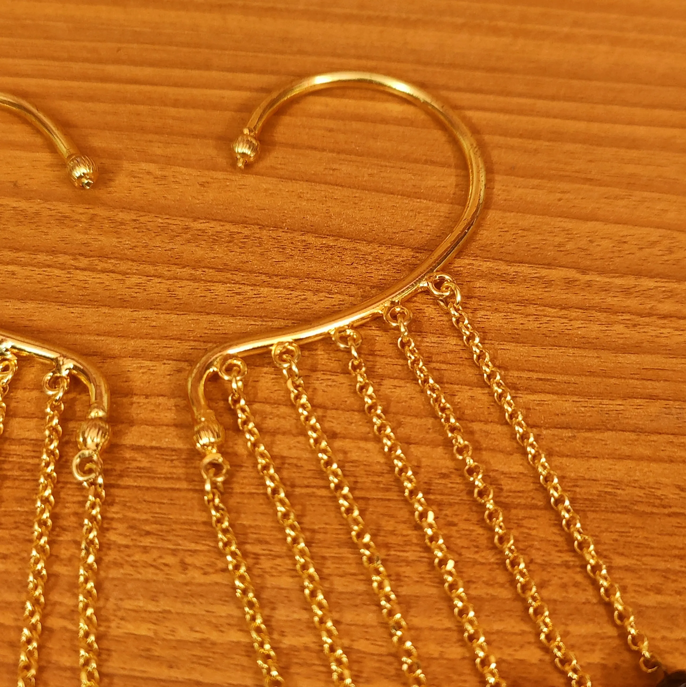 GOLD PLATED BLACK ONYX CZRVED BEADS EARCUFFS