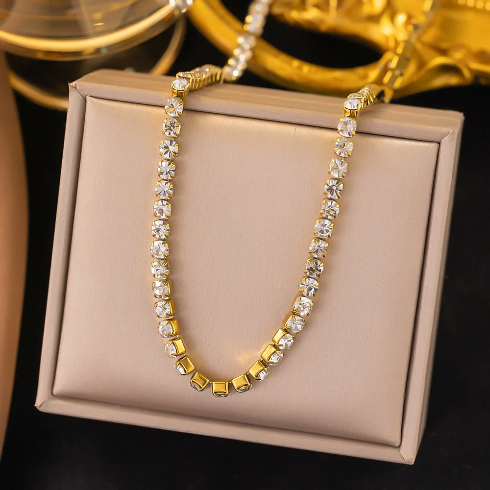 Gold Plated Charming Full Rhinestone  Short Neckalce For Women
