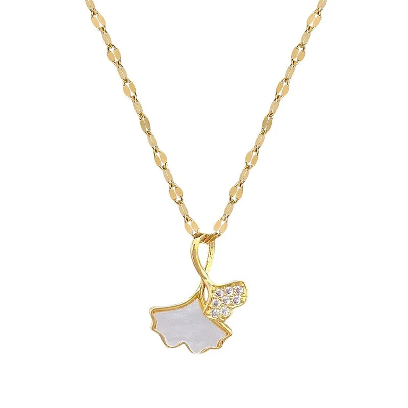 Gold Plated Ginkgo Leaf Flower Pendant Neckalce For Women