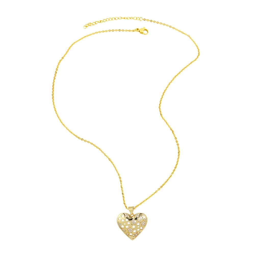 Gold Plated Love Heart Necklaces for Women Girls Copper CZ Rhinestone Heart Necklaces