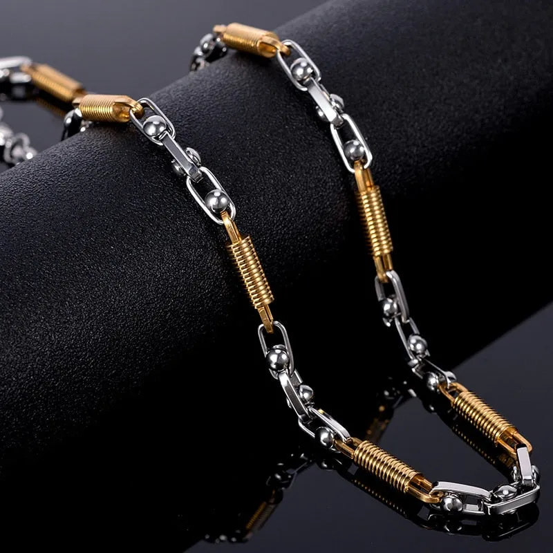 Gold Plated Silver Color Men's Necklaces 5MM Thick Stainless Steel Chain Choker Necklace