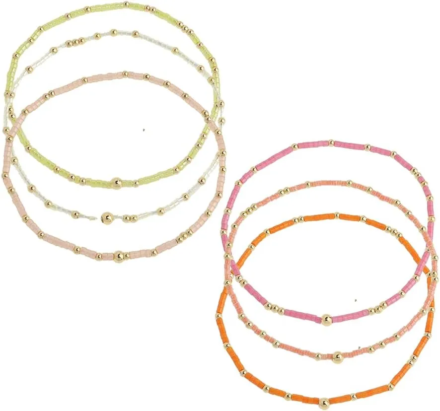 Gold Seed Beaded Bracelets Set for Women, Boho Handmade Friendship Stretch Summer Beach Jewelry Gift.