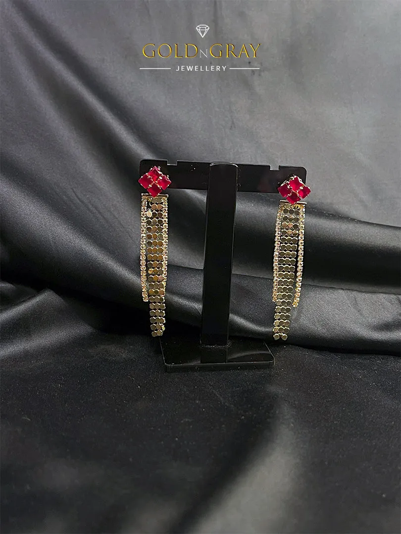 Gold-Tone Chain Earrings with Multicolor Crystal Accents