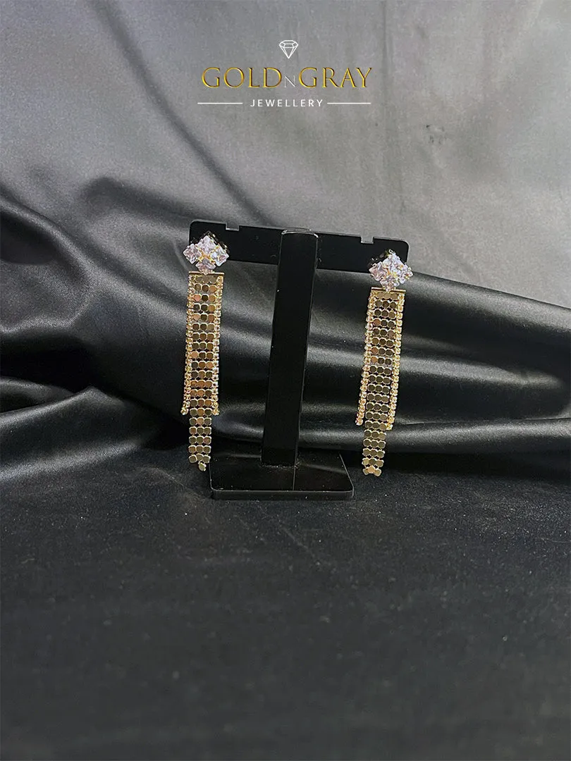 Gold-Tone Chain Earrings with Multicolor Crystal Accents