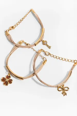 Golden Key Charm Bracelet (Set of 3)