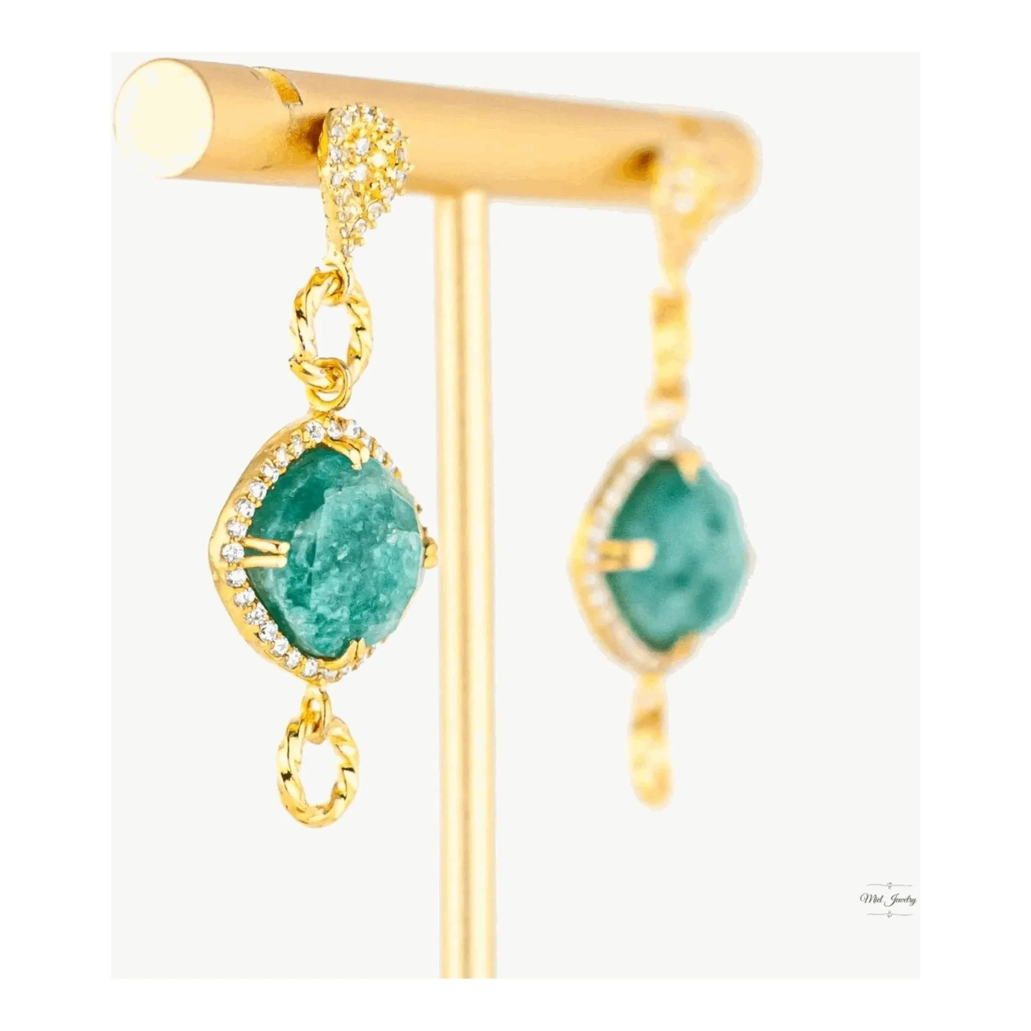 Green Aventurine and Cubic Zirconia Drop Earrings