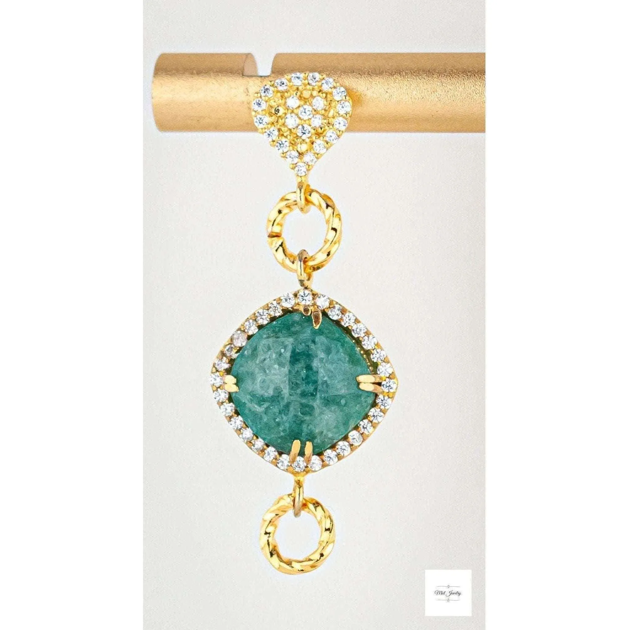 Green Aventurine and Cubic Zirconia Drop Earrings