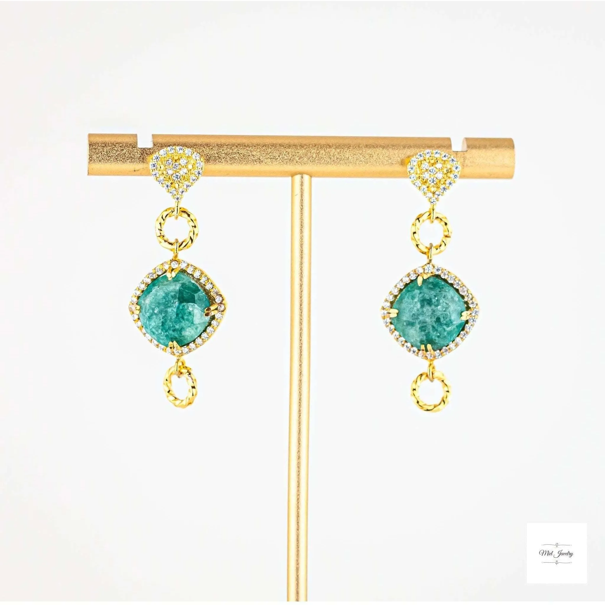 Green Aventurine and Cubic Zirconia Drop Earrings