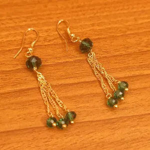 GREEN CRYSTAL GOLD CHAIN EARRINGS