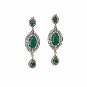 Green Emerald Earrings 925 Sterling Silver Dangle Art Marquise Drop Handcrafted