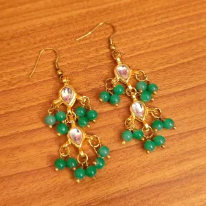 GREEN KUNDAN POLKI HOOP EARRINGS