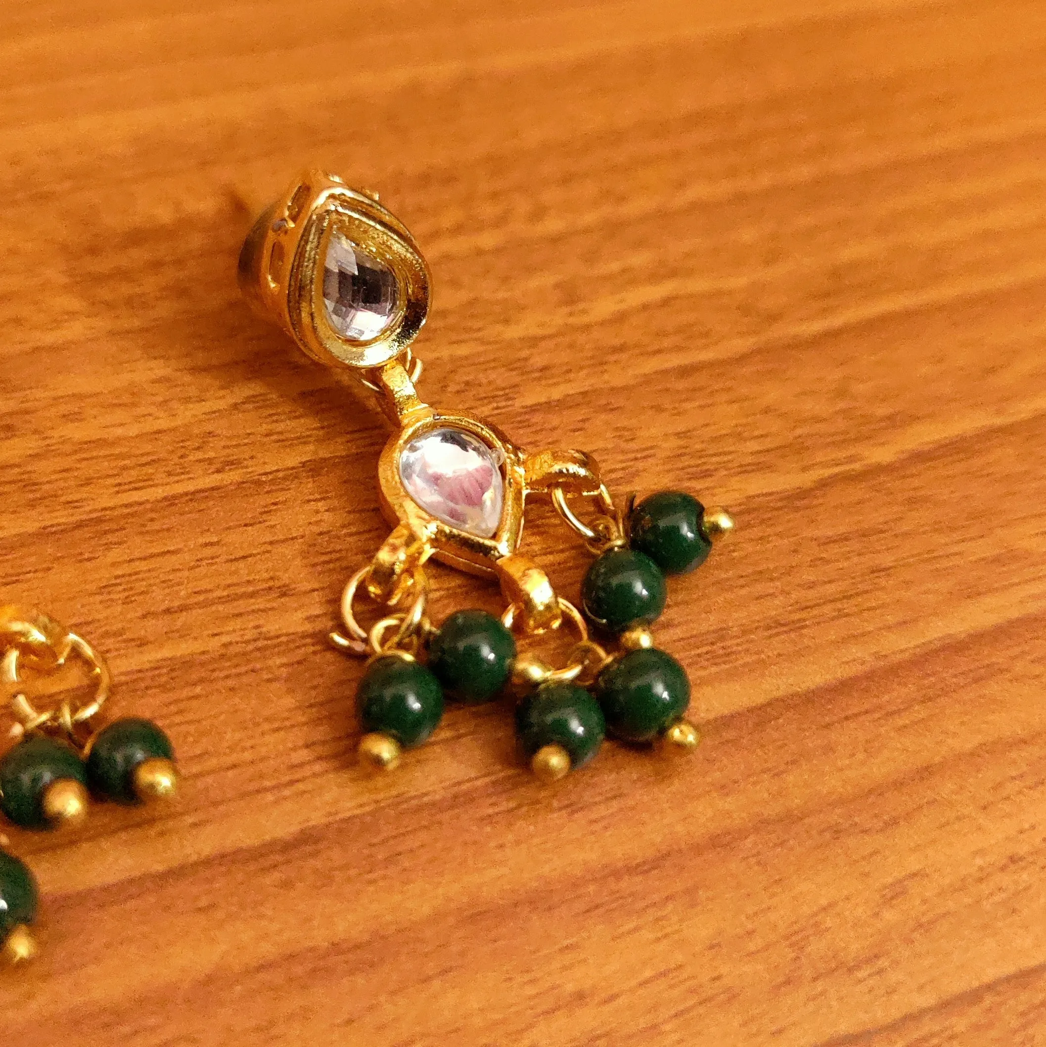 GREEN PEAR SHAPED KUNDAN POLKI EARRINGS
