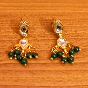 GREEN PEAR SHAPED KUNDAN POLKI EARRINGS