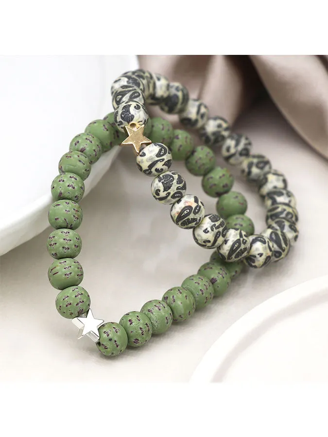Green Star Beaded Bracelet Set