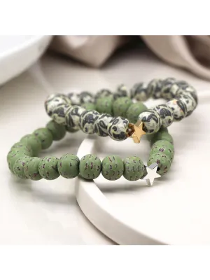 Green Star Beaded Bracelet Set