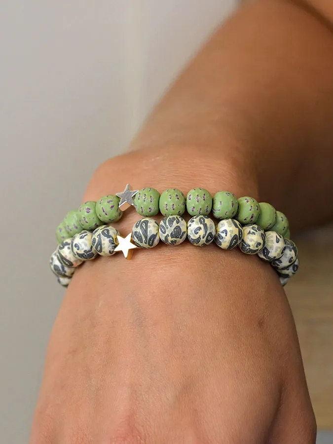Green Star Beaded Bracelet Set