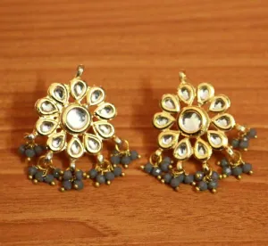 Grey Kundan Meenakari Polki Studs