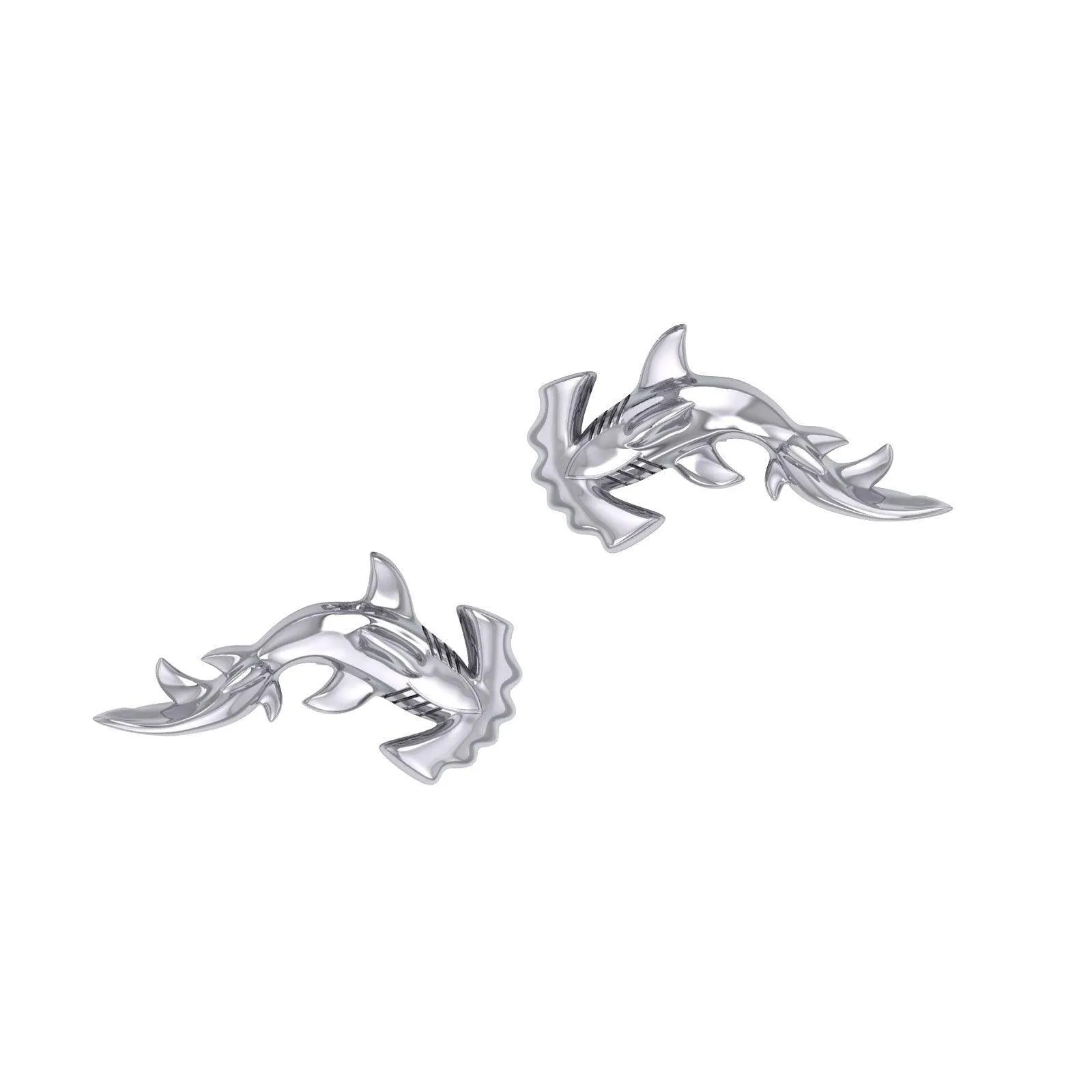 Hammerhead Shark Silver Post Earrings by Peter Stone