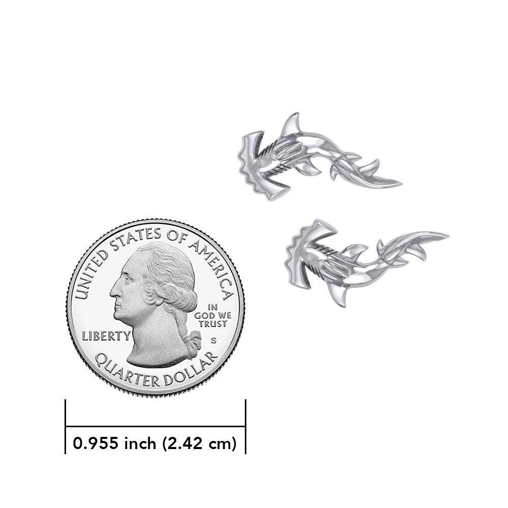 Hammerhead Shark Silver Post Earrings by Peter Stone