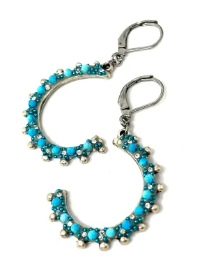 Handmade Faceted Turquoise Crystal Hoop Earrings #2474E