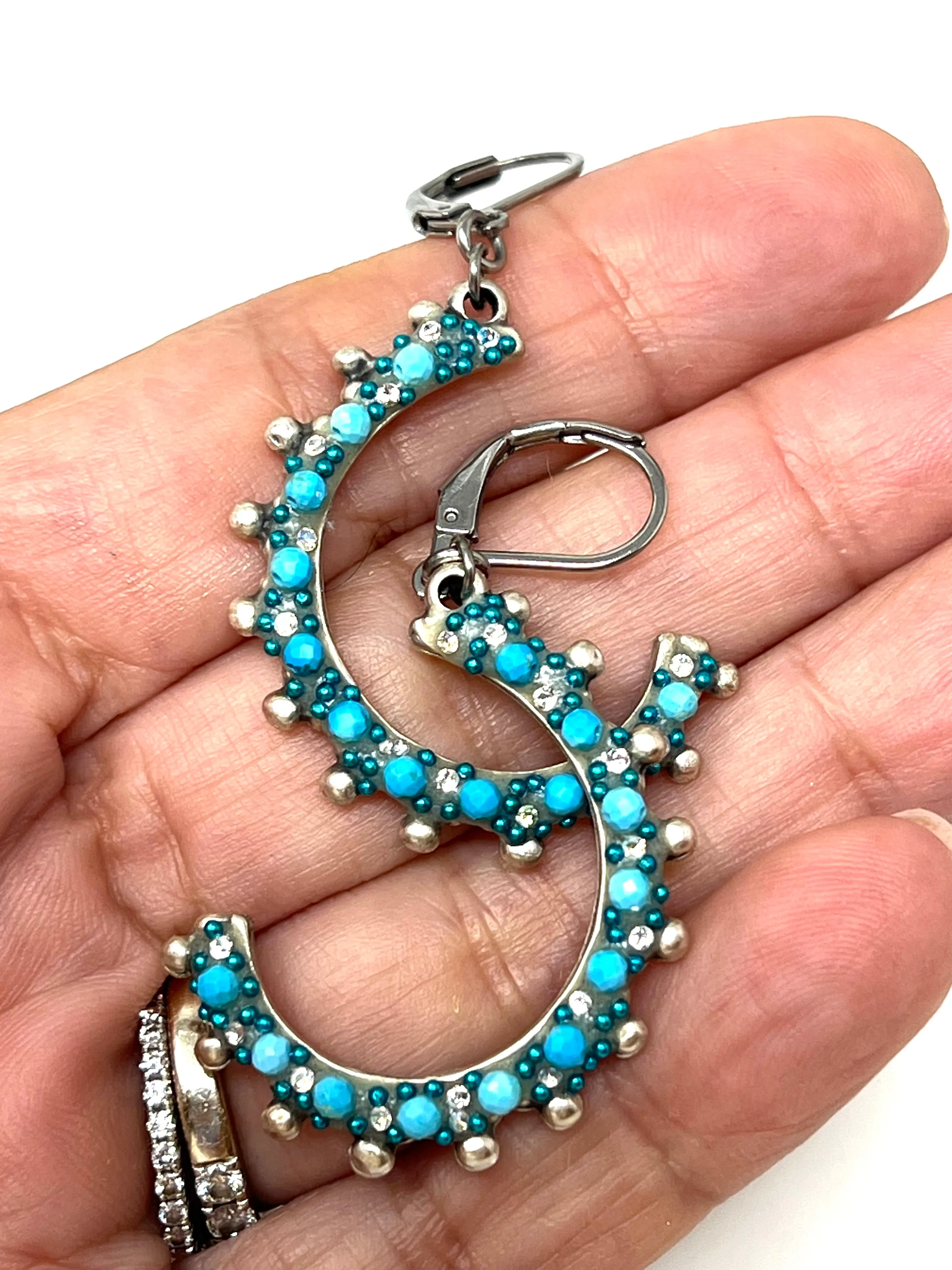 Handmade Faceted Turquoise Crystal Hoop Earrings #2474E