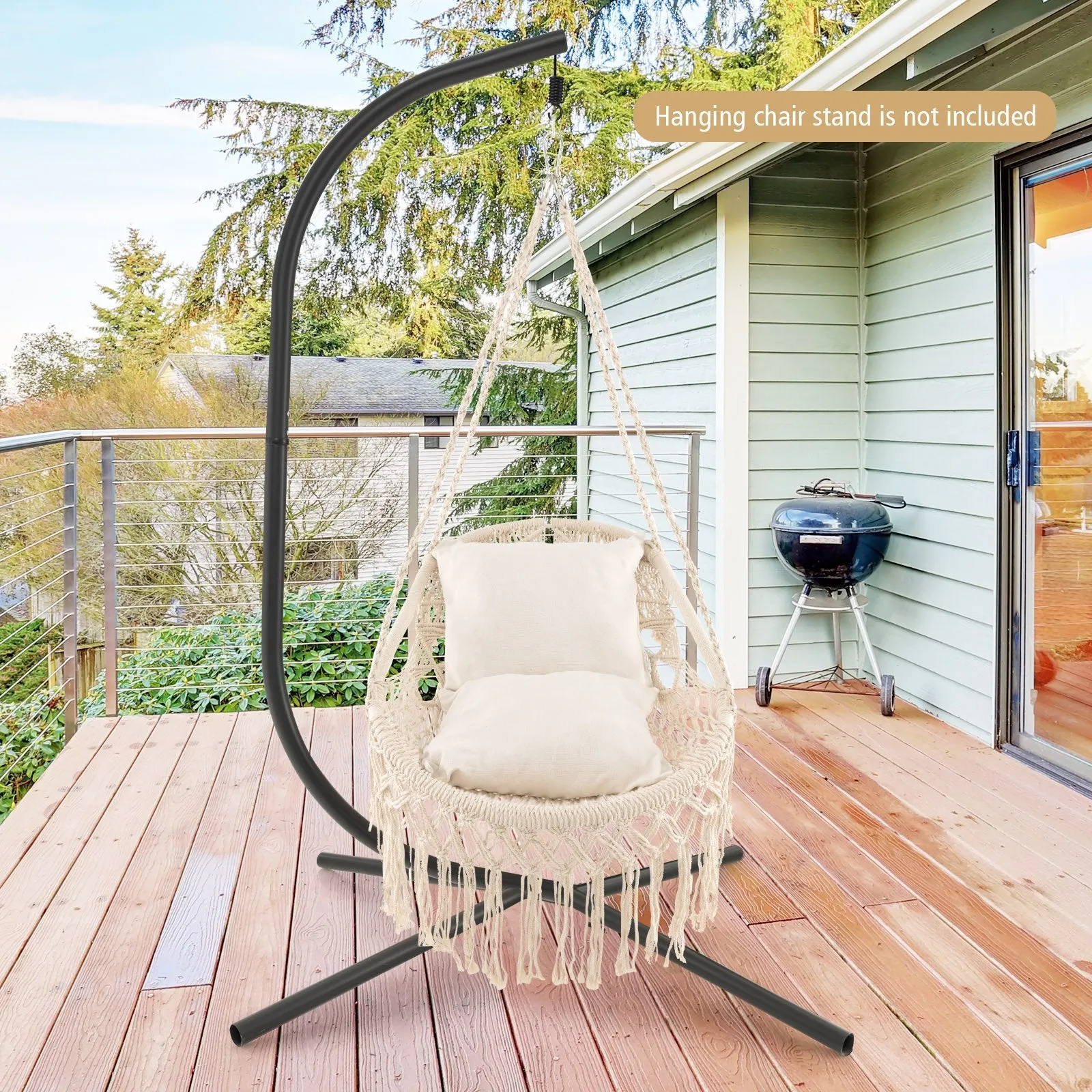 Hanging Hammock Chair with Soft Seat Cushions-Beige